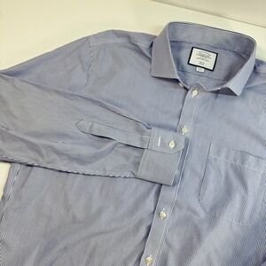 Charles Tyrwhitt Shirt Mens 18/36 Blue Stripe Slim Fit Non Iron Long Sleeve